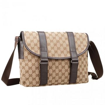 Gucci Clone Monogram Canvas Messenger Bag Flap Closure Brown Shoulder Strap Ladies Gentlemen  