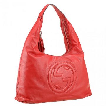Spring New Gucci Soho Red Calfskin Leather Interlocking G Signature Womens Large Tassel Hobo Bag