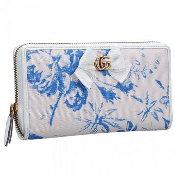 Gucci Herbarium Print Blue Flowers With White  Canvas&Bow Wallet Zip-Around Style Lady Gift