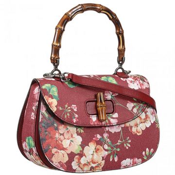 Gucci Bamboo Classic Blooms Single Handle Dark Red Bag Turnlock Flap Closure Lady Price