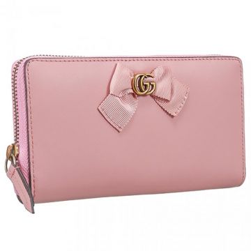 Wholesale Gucci  Pink Leather Wallet Bow With Gold GG Hardware Zip-Around  Style UK Price