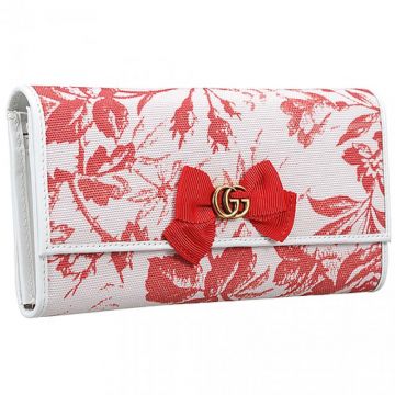 Gucci Print  Red Flowery  Canvas Continental Flap wallet  Gold  Gg Buckle Sale Us Lady