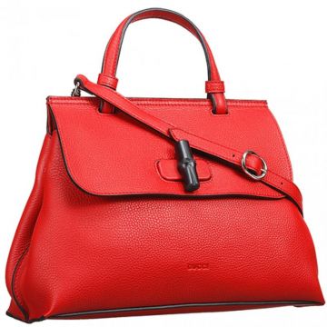 New Arrival Gucci Bamboo Daily Ladies Red Leather Medium Flip-cover Tote Bag For Sale Replica 
