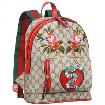 Gucci Replica Limited Edition Red Canvas Backpack Garden Souvenir Floer Heart And Snake Detail Singapore 