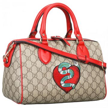 Gucci Replica Limited Edition Boston Bag Heart Snake Detail Red Zipper Trim Shoulder Belt Italy