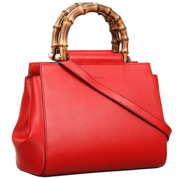 Gucci Nymphaea Red Leather Handbag Double Bamboo Handle Narrow Shoulder Belt Women Christmas Gift USA 