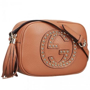 Best Price Gucci Soho Disco Studs GG Logo Tassel Trimming Ladies Brown Leather Shoulder Bag Replica