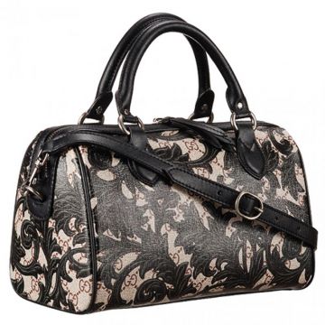 Gucci Black Arabesque Canvas Boston Shoulder Bag GG Logo Retro Style For Sale USA