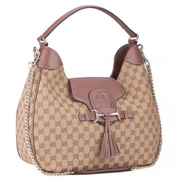 Cheapest Gucci Emily Light Plum Leather Trimming Chain Shoulder Strap Ladies GG Canvas Shoulder Bag
