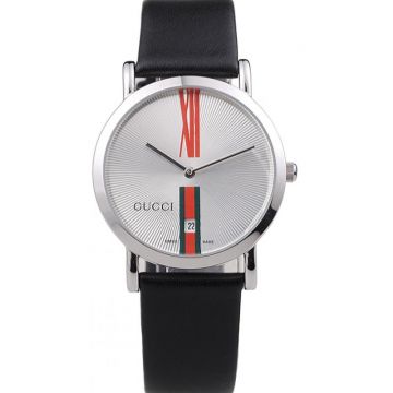Best Replica Gucci Interlocking SS Case Wristwatch White Sunbeam Dial Green And Red Web