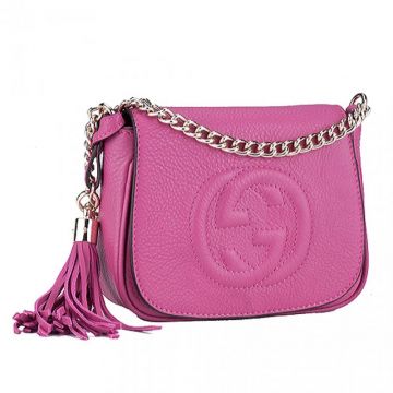 2018 Gucci Soho Female Mini Polished Chain Strap Fuchsia Genuine Leather Flap Bag 