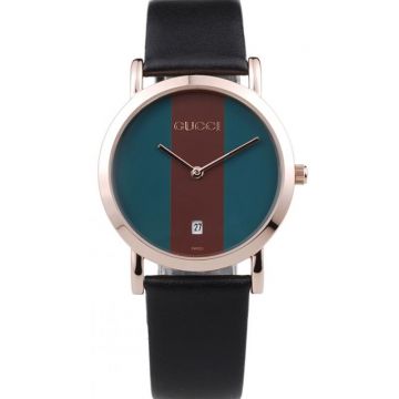 Luxury Designer  Gucci Rose Gold Bezel Dark Green & Coffee Dial Date No Markers Timepiece