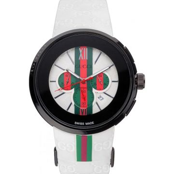 2022 New Style Gucci Interlocking GG White Dial Rubber Strap Green And Red Web Sapphire Crystal Timepiece