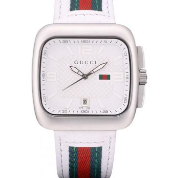 Quality Gucci Replica White Markers Tri Color Logo White Leather Strap Hot Selling Online Review