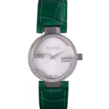 Gucci Interlocking Diamonds Bezel GG Logo Green Leather Strap Women's Best Gift Quartz Watch Price