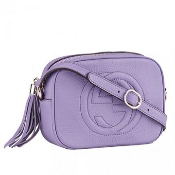 Latest Style Gucci Soho Disco Light Gold-toned Hardware Large Logo Light Purple Shoulder Strap Bag