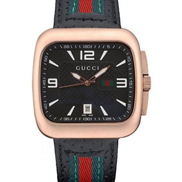 Most Popular GUCCI Interlocking Rose Gold Bezel 40mm Arabic Markers Black Genuine Leather Strap Watch
