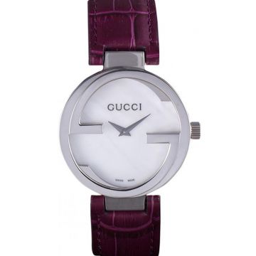 Gucci Interlocking 37mm Mother-of-Pearl Dial Purple Leather Strap No Scales For American Men Watch Replica