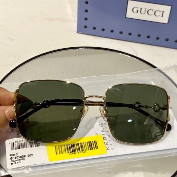 Cheapest Thin Metal Square Frame Green Lens Golden GG Linked Temples Leopard Tip - Faux Gucci Neutral Eyeglass Online Store 
