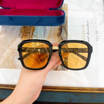  Gucci Metal Nose Bridge Black Injected Frame Yellow Lens Goden Logo Letter Detail Temples Women's Square Sunglasses