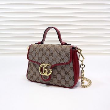Chic Twill Quilted Canvas Red Trim Spring Flap Double G Design GG Marmont— Gucci Classic Ladies Mini Crossbody Bag
