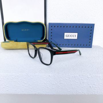  Gucci Green - Red Web Design Temples 145mm Black Frame Solid Transparent Glass Lens Eyeglasses For Men & Women