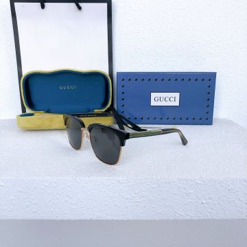 Low Price Black Clubmaster Frame Yellow Gold Rim Web Style Temples-  Gucci Men Sunglasses Black/Brown Lens 