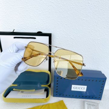  Gucci GG1099SA GG Logo Silver Frame Yellow Lens And Amber Tip Temples Sports Sunglasses For Adult
