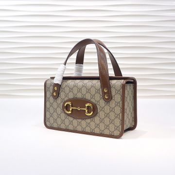 Faux Gucci 1955 Horsebit Beige GG Canvas Luggage Shape Flap Magnetic Buckle Design Women'S Small Small Tote Bag 627323 92TCG 8563 