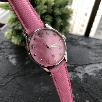 Latest Stainless Stell Case Multi Icon Indexes GG Logo Detail G - Timeless 38MM - Gucci Fake Pink Lizard Skin Watch