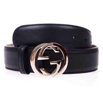 New Style Gucci Black Leather Reversible Belts Brass/Silver Interlocking G Buckle ‎368186 BGH0N 1000