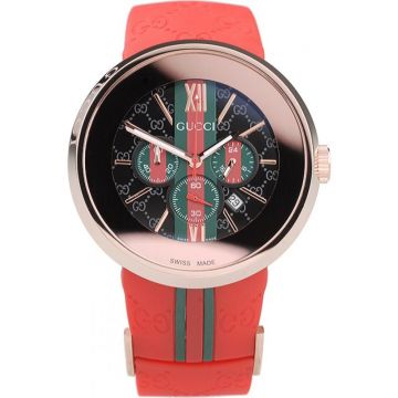 Best Gucci Replica Polished SS Case Bezel Red Rubber Strap Interlocking Green And Red Web Wristwatch