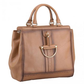 Gucci Duilio Brogue Top Handle Bag Tan Leather Gold-plated & Leather Trim Two Compartments Sale Online 