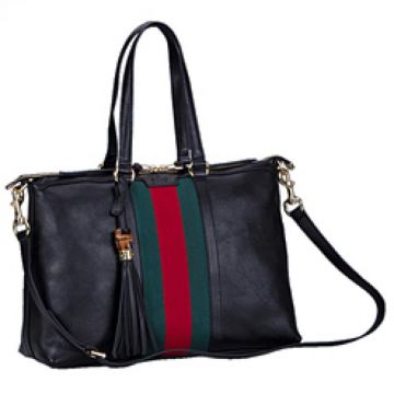2018 Top Sale Gucci Rania Web Double Zipper Black Leather Tote Bag For Womens 