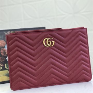 Celebrity Same Gucci Marmont Quilted Motif GG Logo Signature Crimson Leather Zipper Clutch For Ladies UK