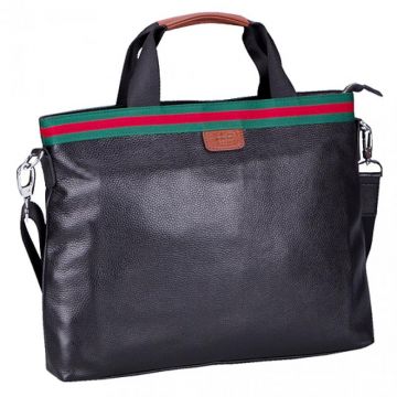  Gucci Web Black Leather Top Handle Medium Messenger Bag Zipper Closure Men Online Shopping  