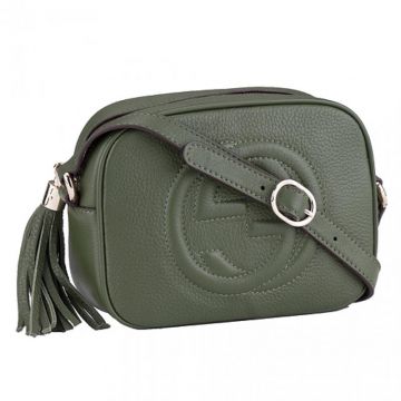 Gucci Top Sale Soho Disco GG Motif Ladies Olive Green Cowhide Leather Zipper Crossbody Bag