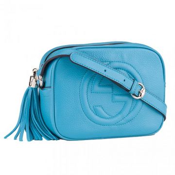 2018 Summer Gucci Soho G Logo Light Blue Cowhide Leather Tassel Design Lady Disco Bag