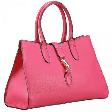 Gucci Jackie Soft Fuchsia Cowhide Leather Top Handle Bag Piston Strap Closure Two Compartments Women