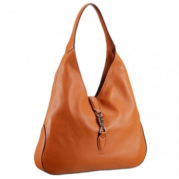Gucci Jackie Flat Arm-carry Strap Soft Brown Leather Hobo Bag Silver Hardware For Ladies