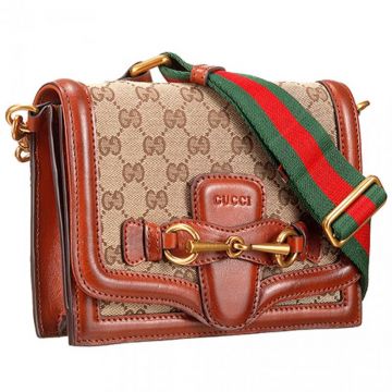 Gucci Lady Web GG Brown Leather & Canvas Small Square Shoulder Bag For Womens Online 