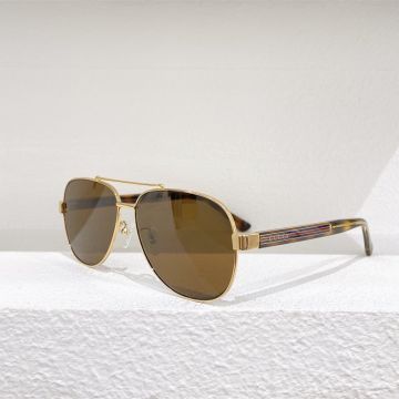 Classic WEB Detail Shiny Transparent Temples Metal Frame Double Nose Bridges -  Gucci Men's Aviator Sunglasses