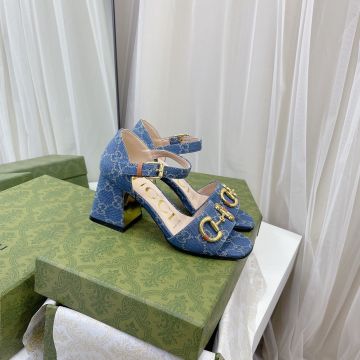  Gucci Blue Washed Denim Block Heel Square Toe Female Encapsulated Heelpiece Female Yellow Gold Horsebie Sandals Online