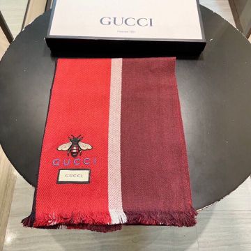 2022 Fashion Tassel Style Red & Burgundy Cashmere Stripe Long Shawl -  Unisex Gucci Bee Embroidery Pattern Scarf 