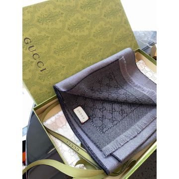  Gucci Tassel Style Classic GG Logo Jacquard & Pure Color Female Long High End Grey Wool Reversible Scarf