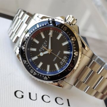 Cheapest 200M Dive Black PVD Bezel Luminous Stick Scales Stainless Steel Link Bracelet- Gucci Men 45MM Chronograph Watch