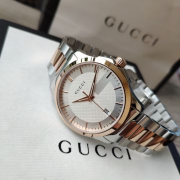 Faux Gucci GG2570 White Mesh Style Dial Stick Scales Two-tone Steel Bracelet Men 38MM Swiss Quartz Datejust Chronograph