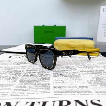 Top Square Black Frame Sliver Trim Blue Lens Metal GUCCI Logo Legs GG1136 - High-end  Gucci Women Sunglasses 