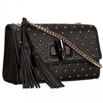 2018 Gucci Miss Bamboo Tassels Trimming Ladies Black Leather Chain Shoulder Bag Price List 