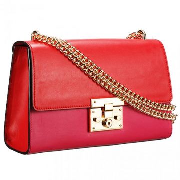 Celebrity Style Gucci Padlock Red & Fuchsia Polished Brass Chain Shoulder Bag With Flat Back Pocket